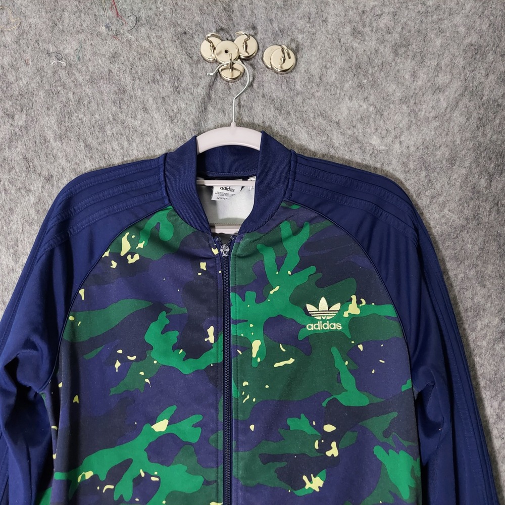 Adidas Kids Jacket XL Blue Camo Green Full Zip Primegreen 3 Stripes Athleisure - Picture 2 of 12